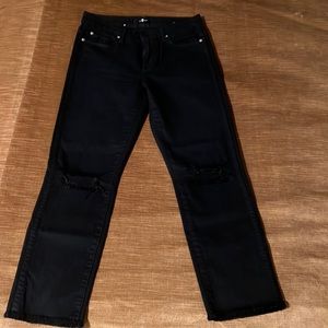 Black distressed jeans size 28 by 7 for all mankind brand. Brand new